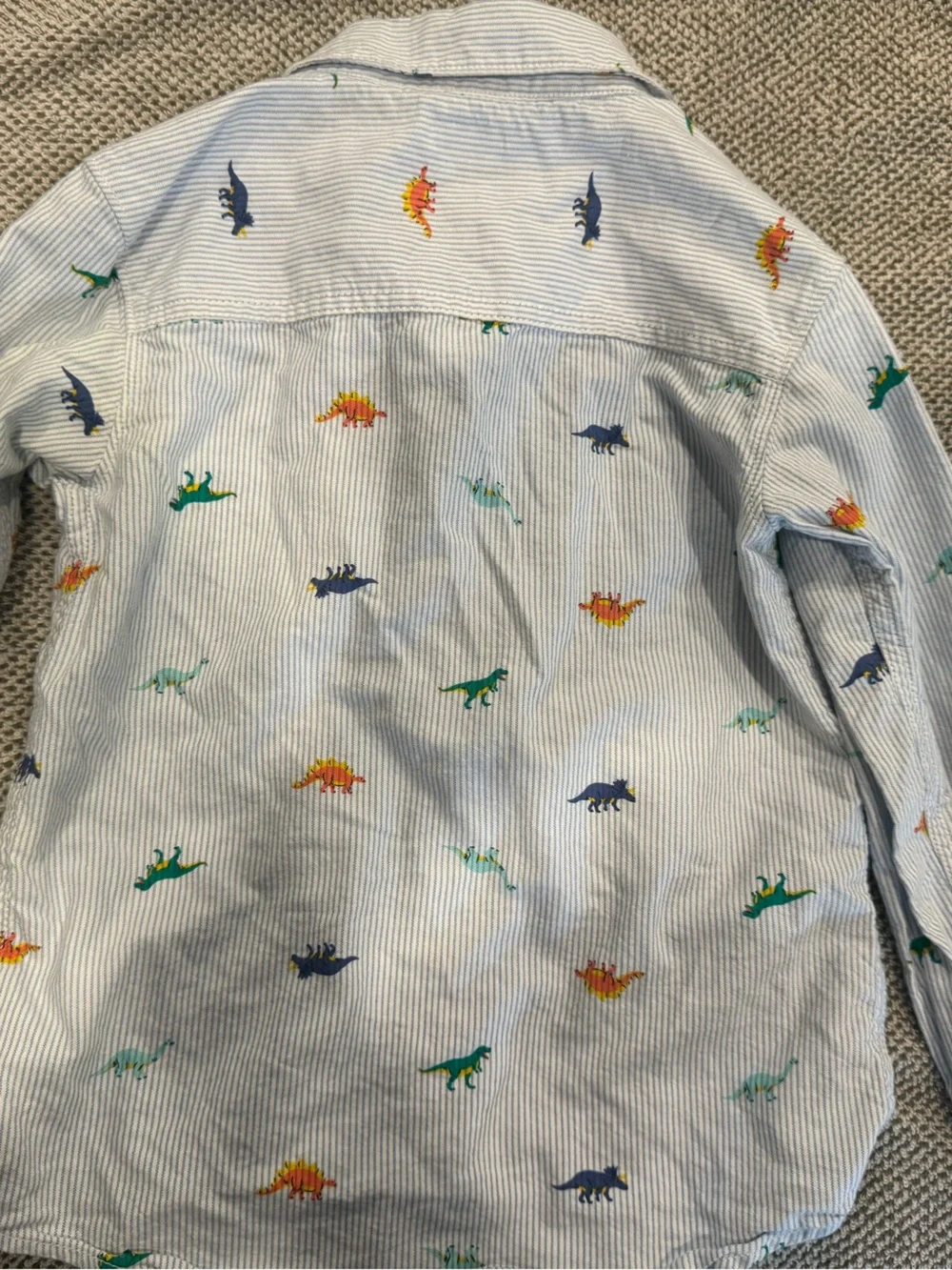 Carter's Light Blue Striped Button-Front Dino Shirt